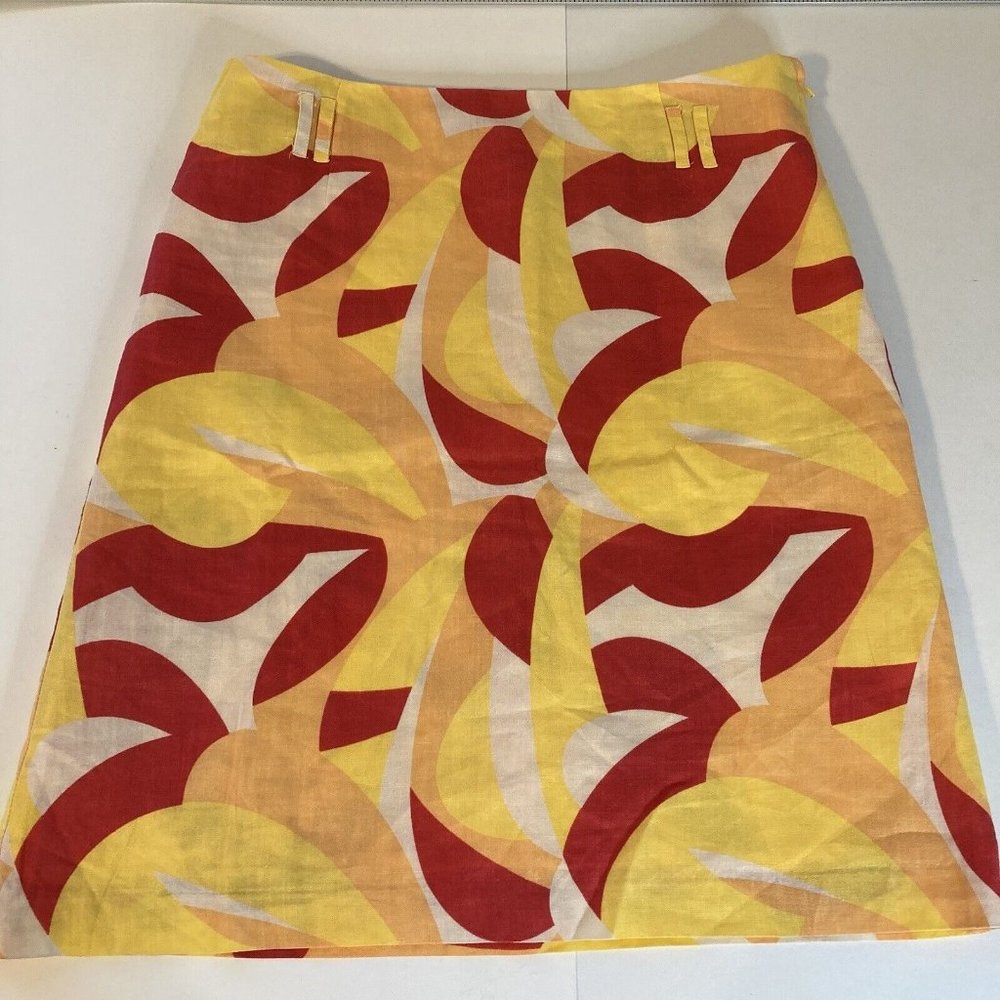 H&M Geometric A Line Womens Knee Length Skirt Size 8 Red Yellow Orange